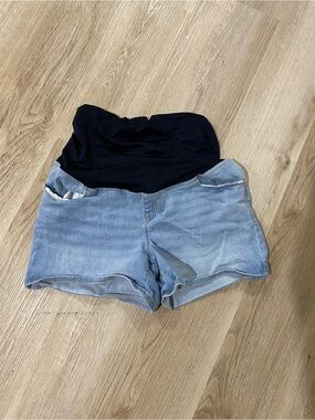 Ingrid & Isabel Light Blue Denim Maternity Shorts with Black Waist Panel